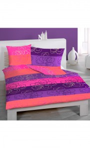 Seersucker-Bettwäsche Streifen und Blumen